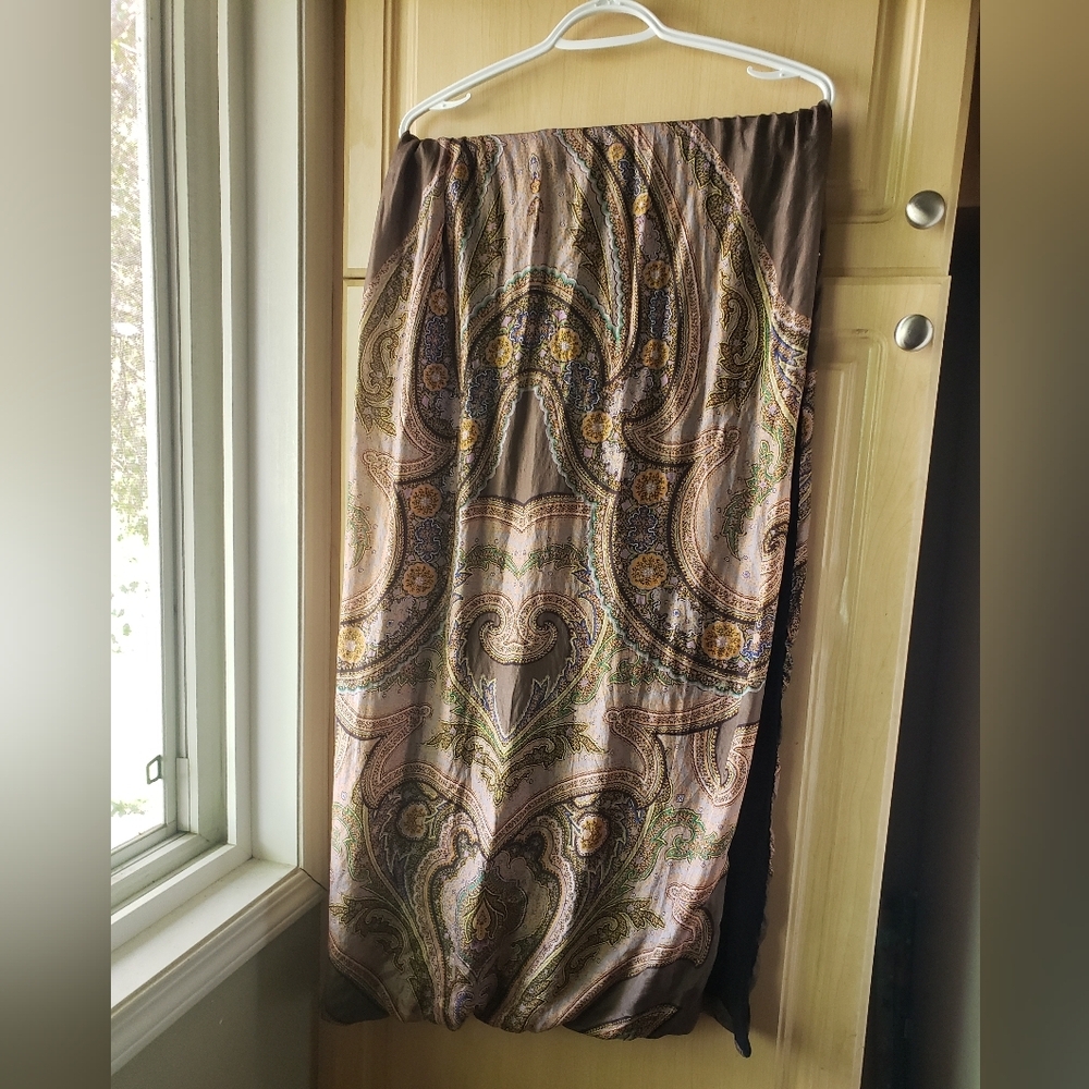 Vintage Silk Soft Double Layer Long Paisley Printed Scarf